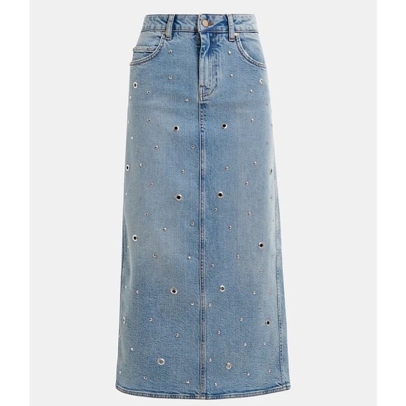 Essentiel Antwerp Blue Eyelet Denim Skirt NWT Grommet Detailing Women’s Size 8 - Picture 5 of 16